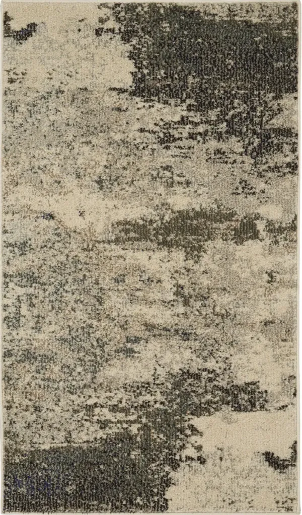 2' x 4' Abstract Power Loom Non Skid Area Rug - Ivory And Gray