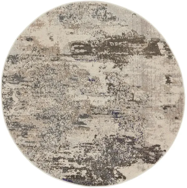 4' x 4' Round Abstract Power Loom Non Skid Area Rug - Ivory And Gray