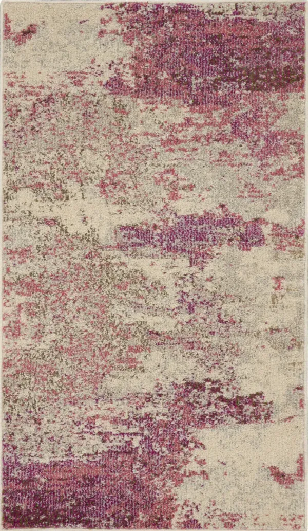 2' x 4' Abstract Power Loom Non Skid Area Rug - Ivory And Pink