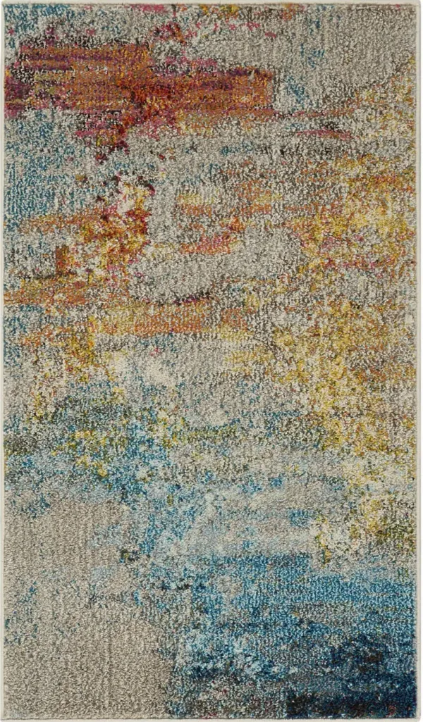 2' x 4' Abstract Power Loom Non Skid Area Rug - Sealife