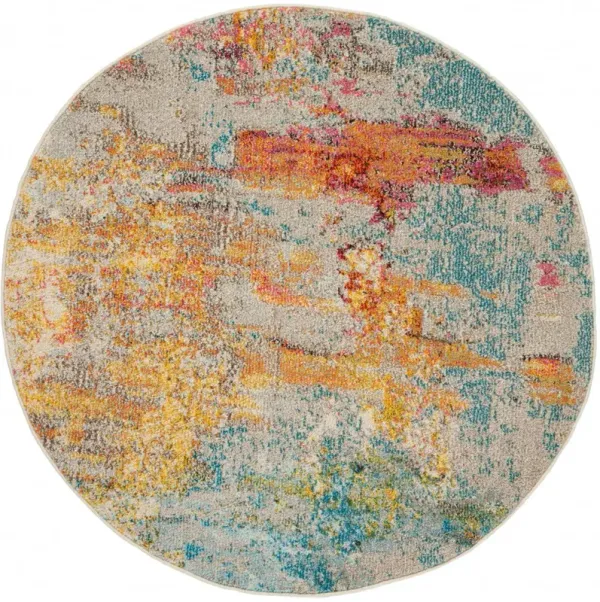 5' x 5' Round Abstract Power Loom Non Skid Area Rug - Sealife
