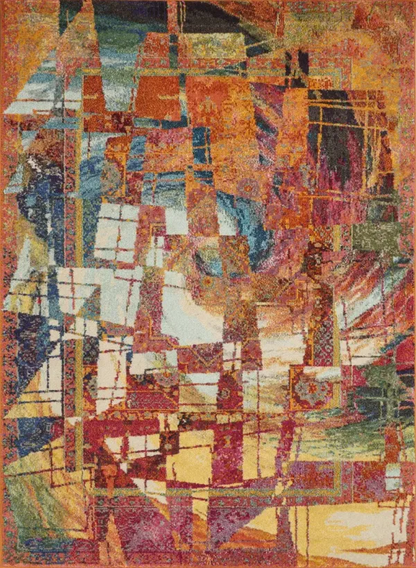 4' x 6' Abstract Power Loom Non Skid Area Rug - Stained Glass