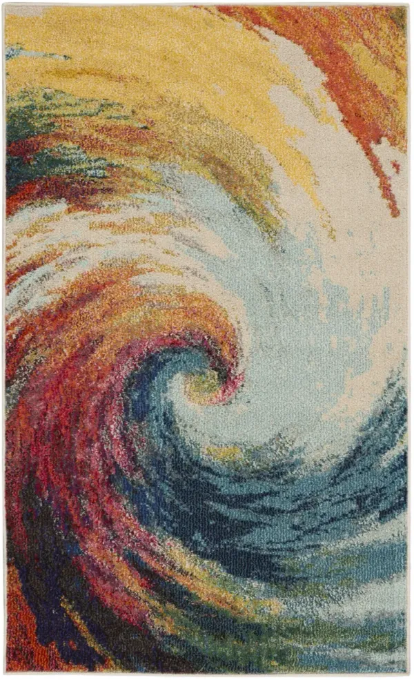 3' x 5' Wave Abstract Power Loom Non Skid Area Rug - Yellow Beige