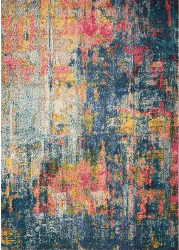 5' x 7' Abstract Power Loom Non Skid Area Rug - Blue And Yellow