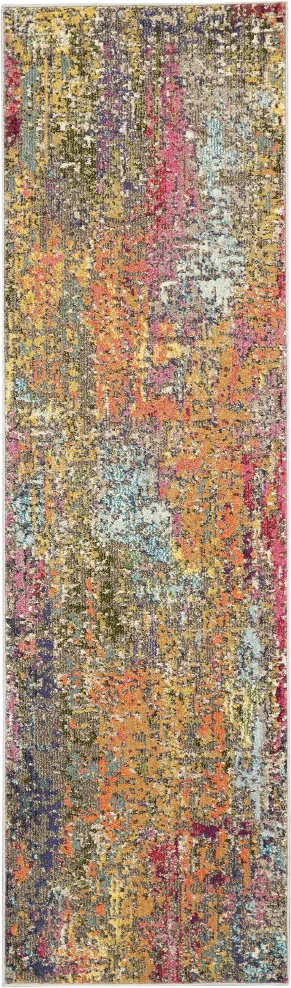 2' x 8' Abstract Power Loom Non Skid Runner Rug - Sunset