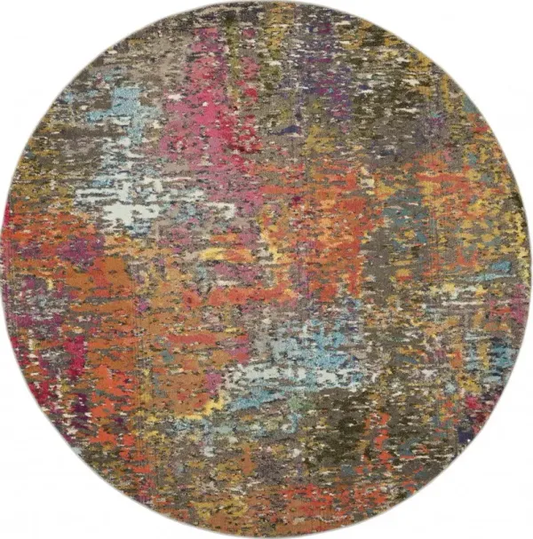 4' x 4' Abstract Power Loom Non Skid Area Rug - Sunset