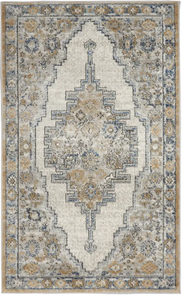 3' x 5' Blue Oriental Power Loom Non Skid Area Rug - Gray And Light