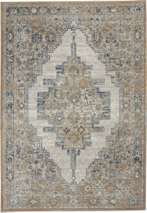 4' x 6' Blue Oriental Power Loom Non Skid Area Rug - Gray And Light
