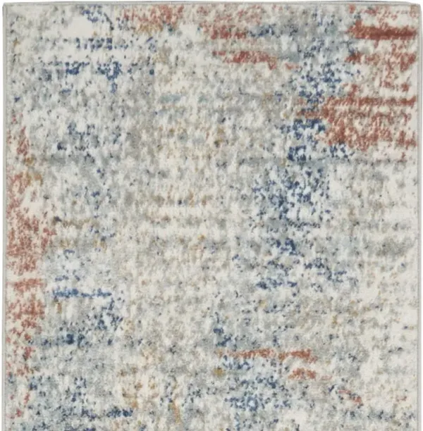 2' x 8' Abstract Power Loom Distressed Non Skid Runner Rug - Ivory