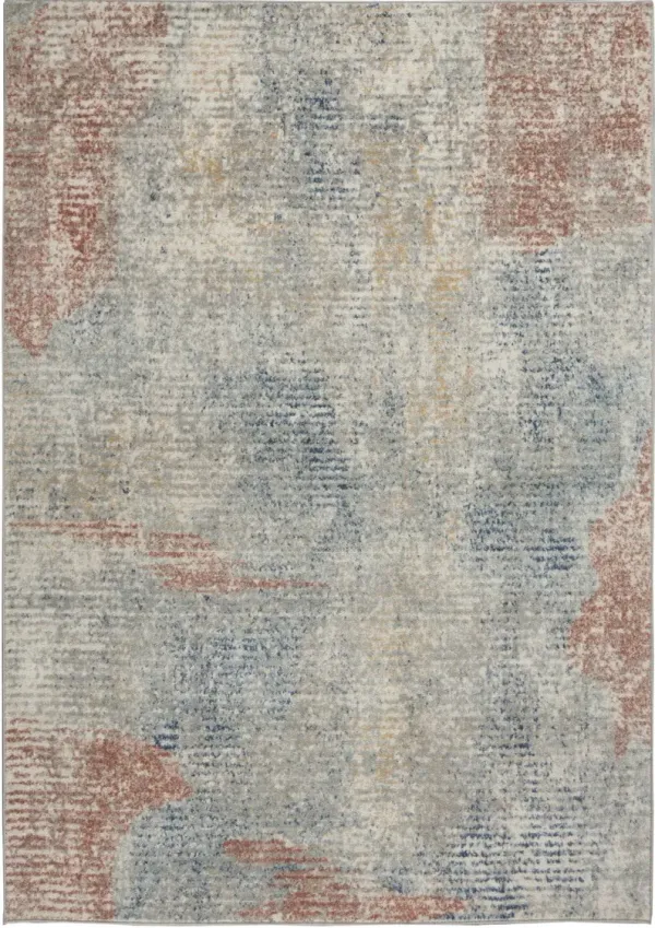 4' x 6' Abstract Power Loom Distressed Non Skid Area Rug - Ivory