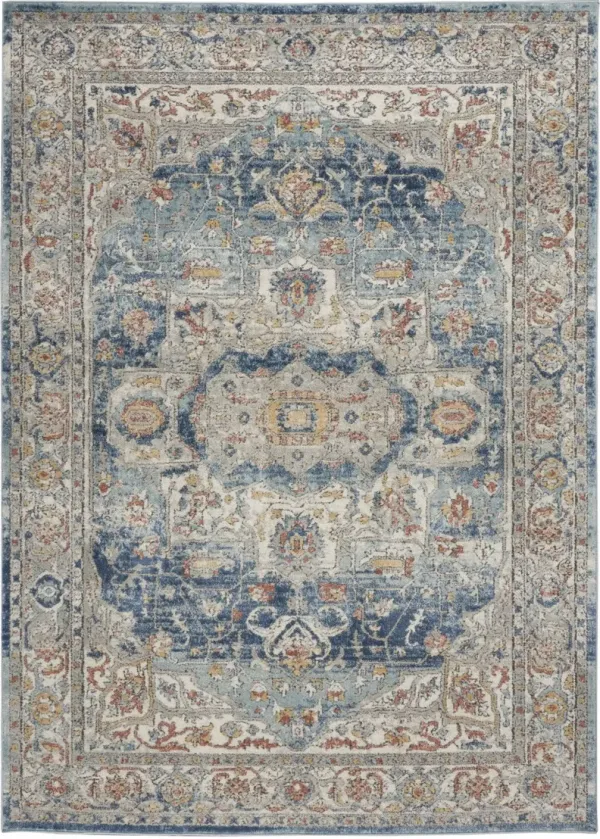 4' x 6' Oriental Power Loom Non Skid Area Rug - Ivory And Blue