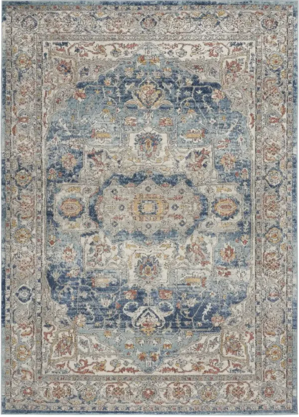 5' x 7' Oriental Power Loom Non Skid Area Rug - Ivory And Blue