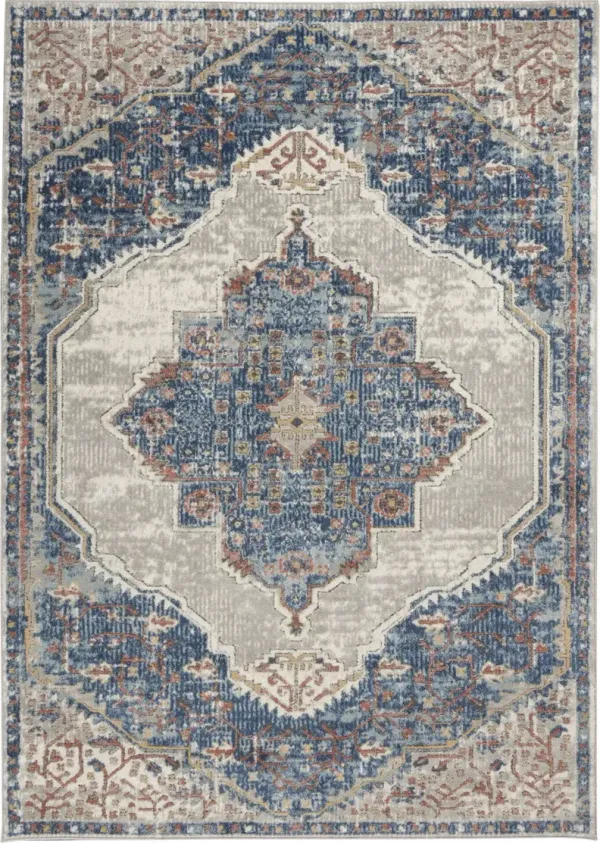 4' x 6' Oriental Power Loom Non Skid Area Rug - Blue And Gray