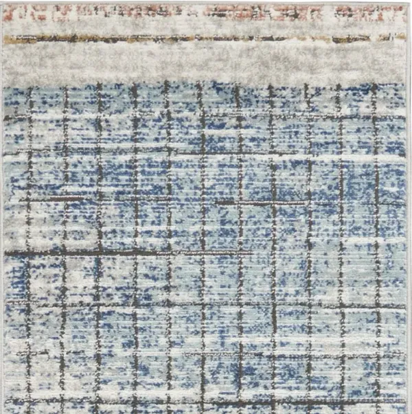 2' x 8' Abstract Power Loom Distressed Non Skid Runner Rug - Blue