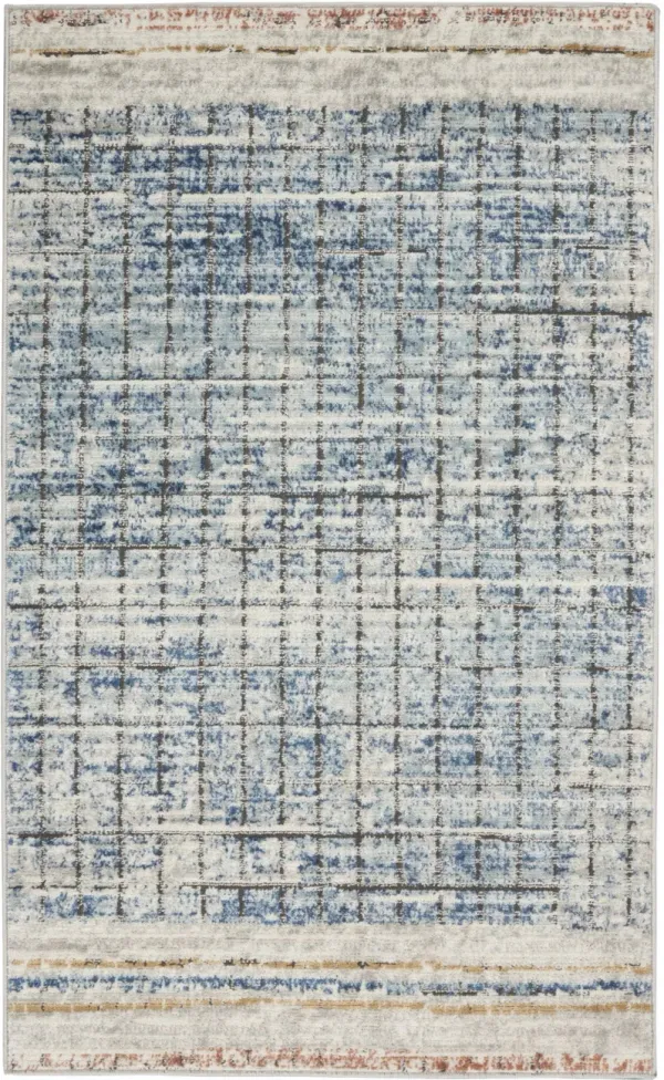 3' x 5' Abstract Power Loom Distressed Non Skid Area Rug - Blue