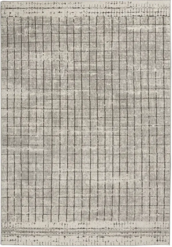 4' x 6' Abstract Power Loom Distressed Non Skid Area Rug - Ivory And Gray