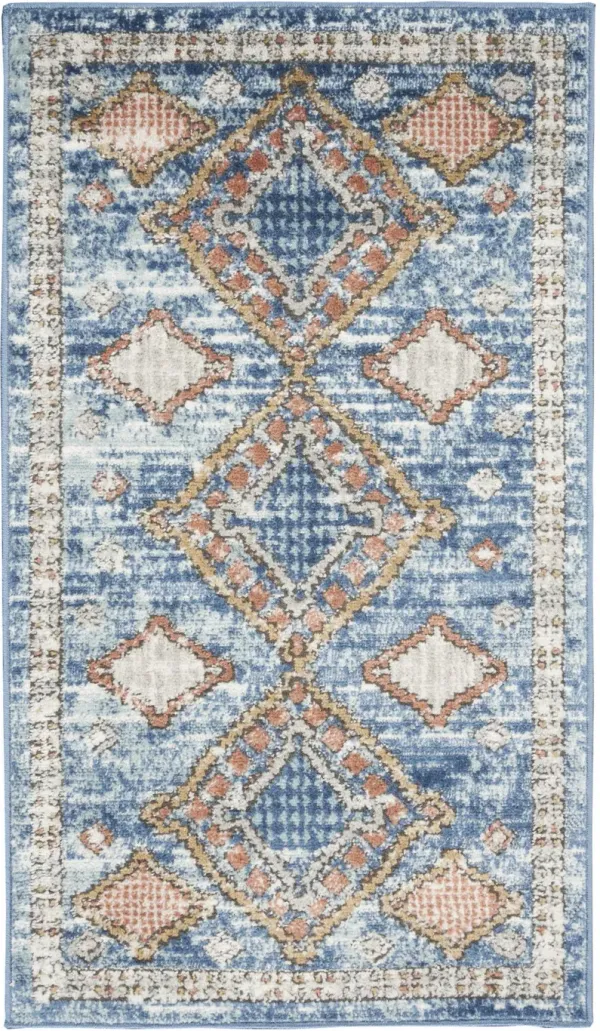 2' x 4' Southwestern Power Loom Non Skid Area Rug - Blue
