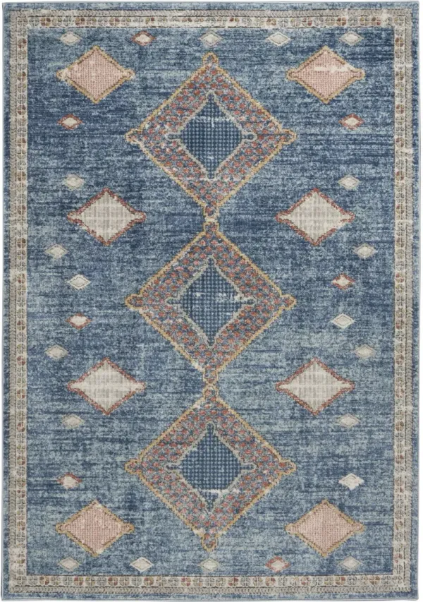 3.8' x 5.8' Southwestern Power Loom Non Skid Area Rug - Blue