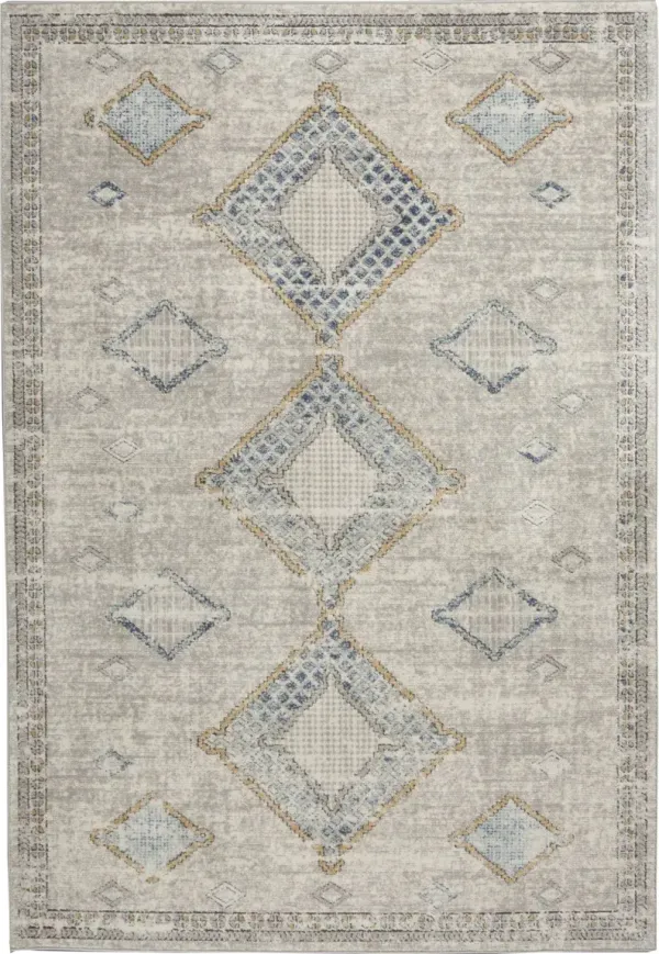 4' x 6' Southwestern Power Loom Non Skid Area Rug - Ivory Gray And Blue