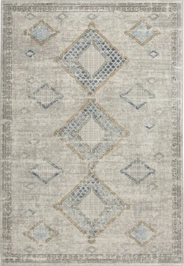 5' x 7' Southwestern Power Loom Non Skid Area Rug - Ivory Gray And Blue