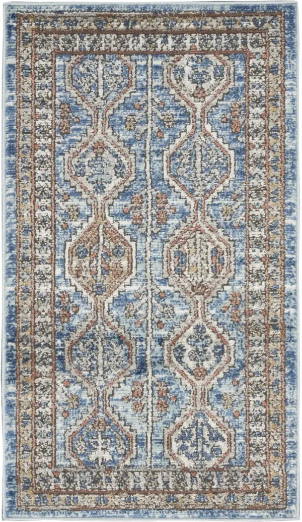 2.2' x 3.8' Southwestern Power Loom Non Skid Area Rug - Blue