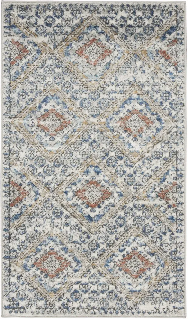2' x 4' Southwestern Power Loom Non Skid Area Rug - Blue And Ivory