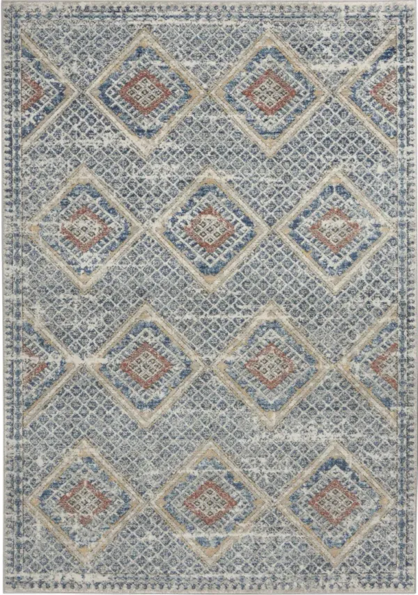 5' x 7' Southwestern Power Loom Non Skid Area Rug - Blue And Ivory