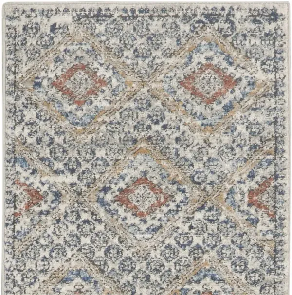 2' x 8' Southwestern Power Loom Non Skid Runner Rug - Gray Ivory And Blue