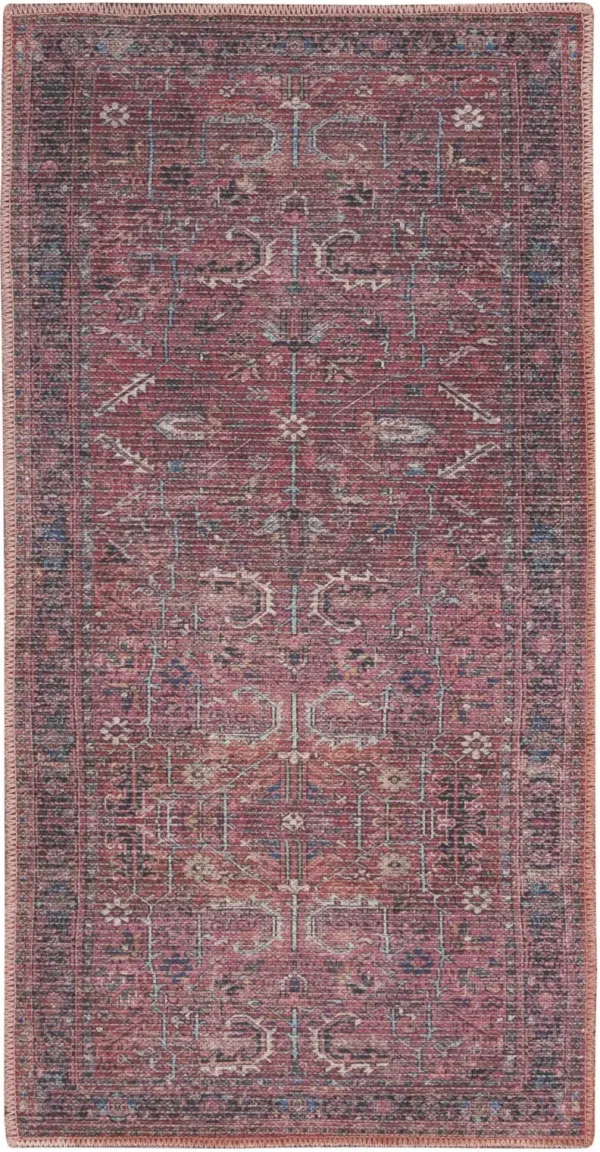 2' x 4' Oriental Power Loom Distressed Washable Area Rug - Brick