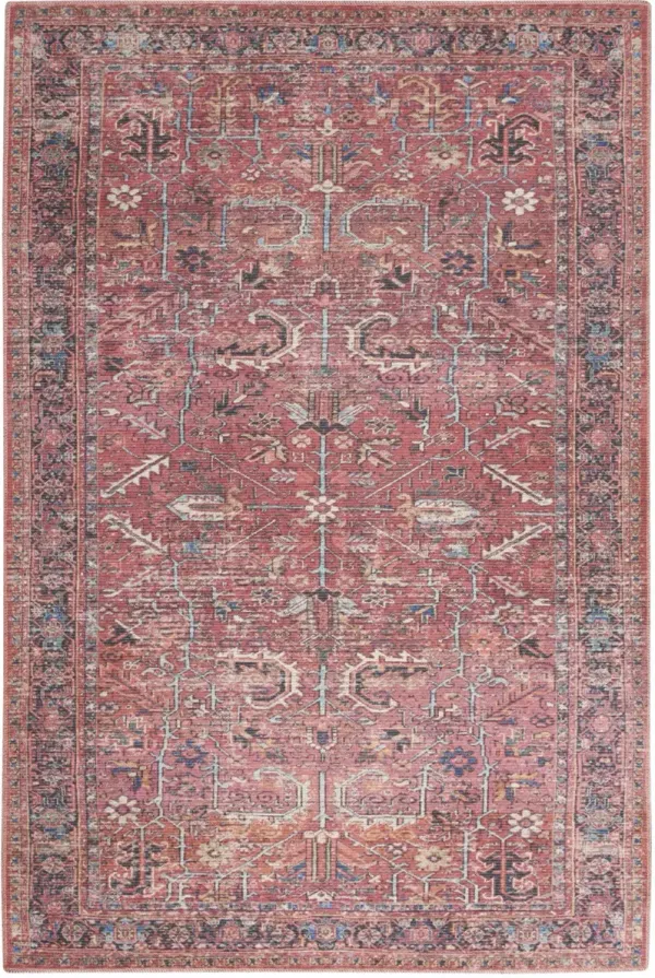 4' x 6' Oriental Power Loom Distressed Washable Area Rug - Brick