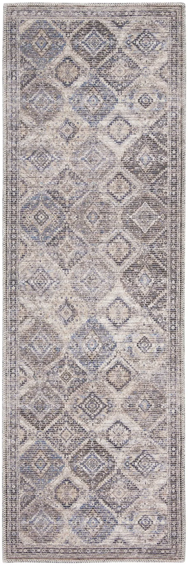 2' x 6' Oriental Power Loom Distressed Washable Runner Rug - Ivory Latte