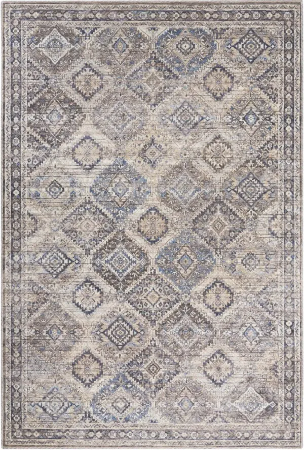 5' x 7' Oriental Power Loom Distressed Washable Area Rug - Ivory Latte
