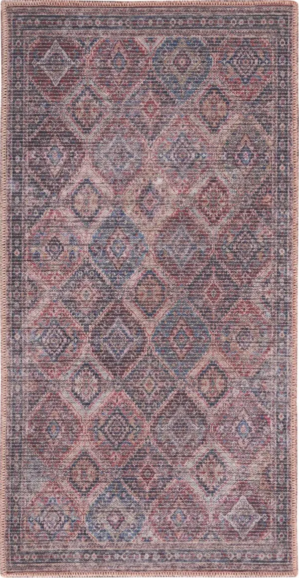 2' x 4' Oriental Power Loom Distressed Washable Area Rug - Maroon