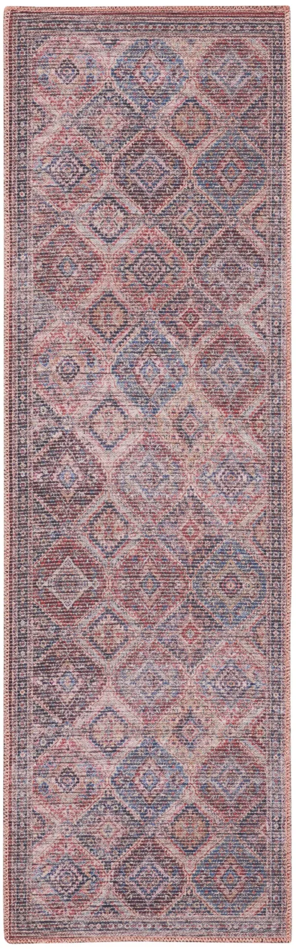 2' x 6' Oriental Power Loom Distressed Washable Polyester Runner Rug - Red