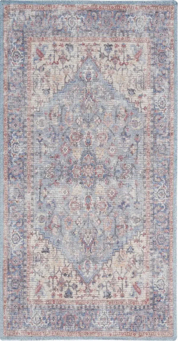 2' x 4' Oriental Power Loom Distressed Washable Area Rug - Blue