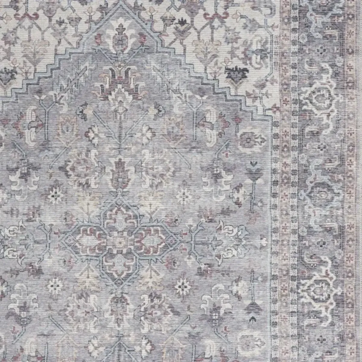 5' x 7' Oriental Power Loom Distressed Washable Cotton Blend Area Rug - Gray