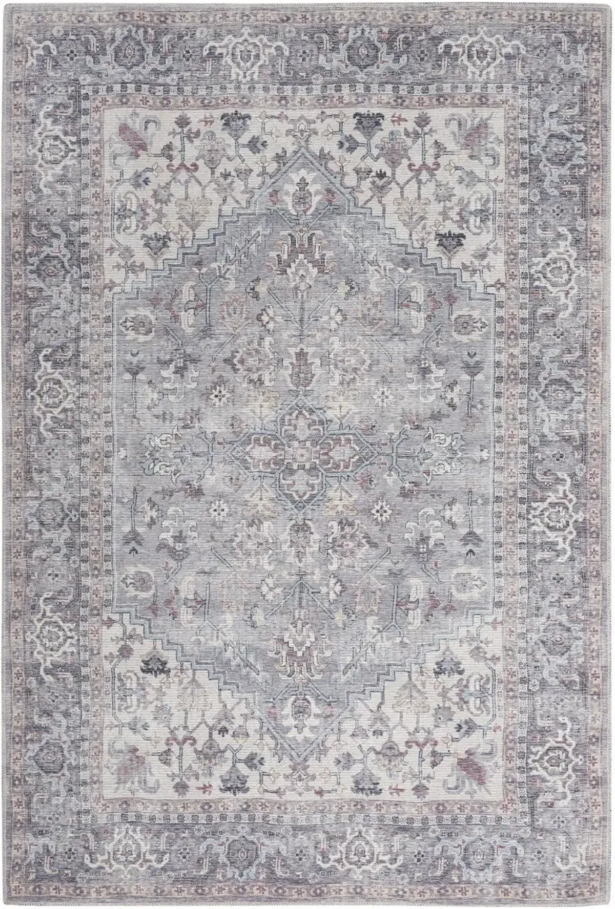 5' x 7' Oriental Power Loom Distressed Washable Cotton Blend Area Rug - Gray