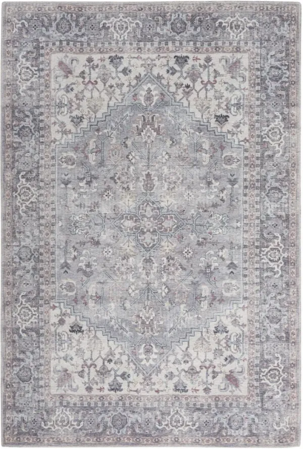 5' x 7' Oriental Power Loom Distressed Washable Cotton Blend Area Rug - Gray
