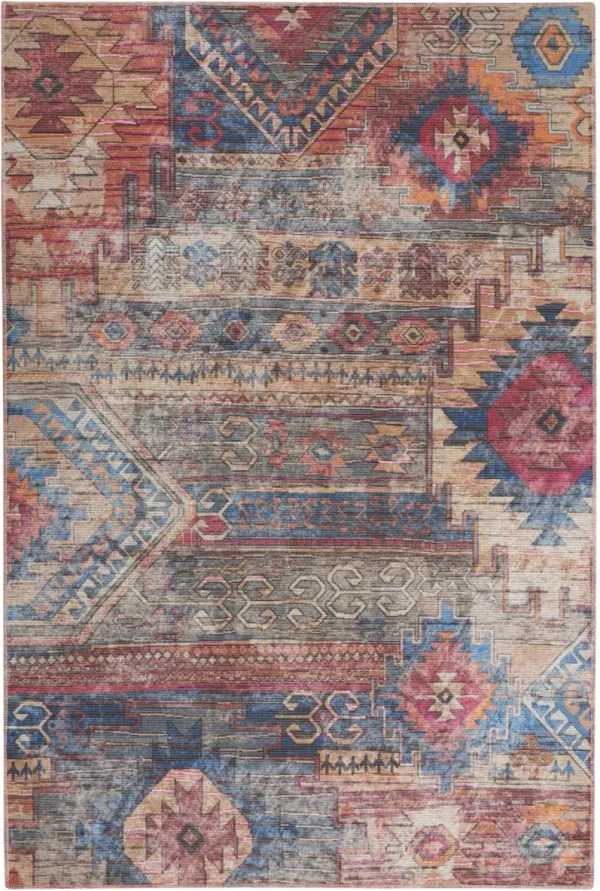 4' x 6' Southwestern Power Loom Distressed Washable Area Rug - Multicolor