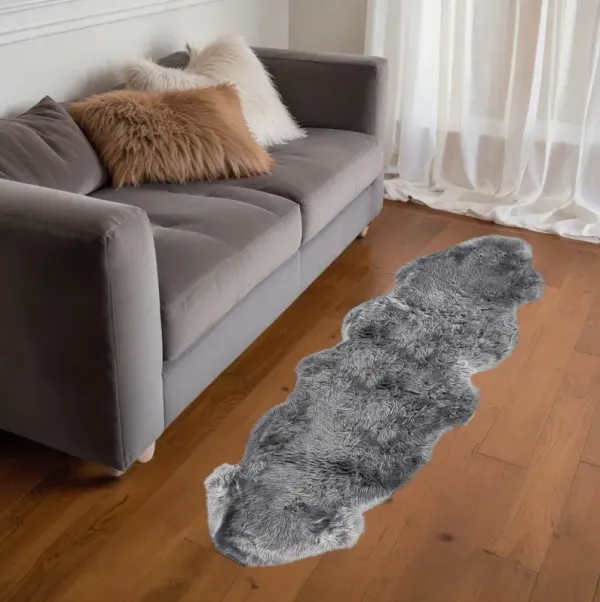 2' x 6' New Zealand Lambs Wool Handmade Area Rug - Dark Gray