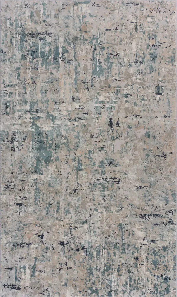 8' x 11' Abstract Distressed Stain Resistant Area Rug - Gray Blue Taupe And Cream