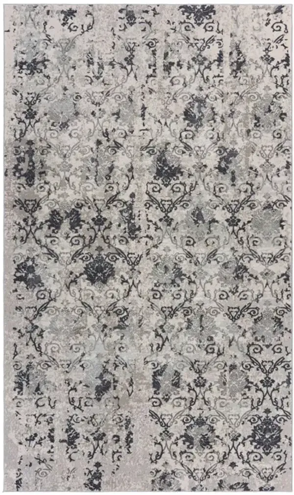 10' x 13' Damask Stain Resistant Area Rug - Cream And Gray