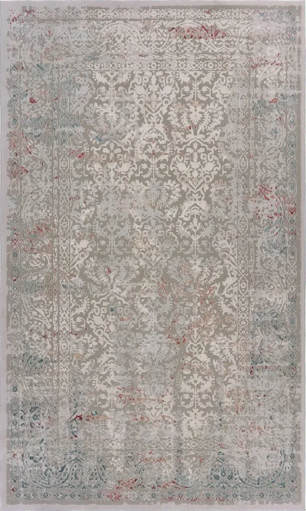 2' x 3' Abstract Distressed Stain Resistant Area Rug - Gray Ivory Slate Blue And Wine Red