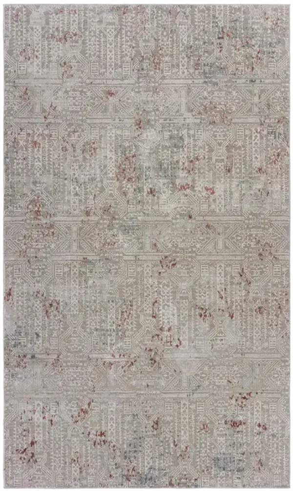 5' x 8' Geometric Stain Resistant Area Rug - Gray Ivory Slate Blue And Wine Red