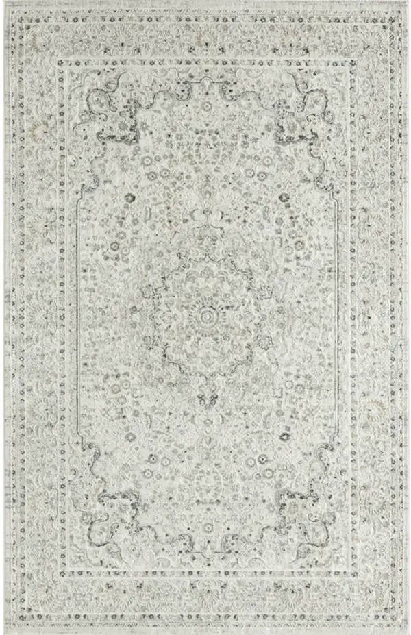 5' x 8' Floral Power Loom Stain Resistant Area Rug - Ivory Gray And Taupe