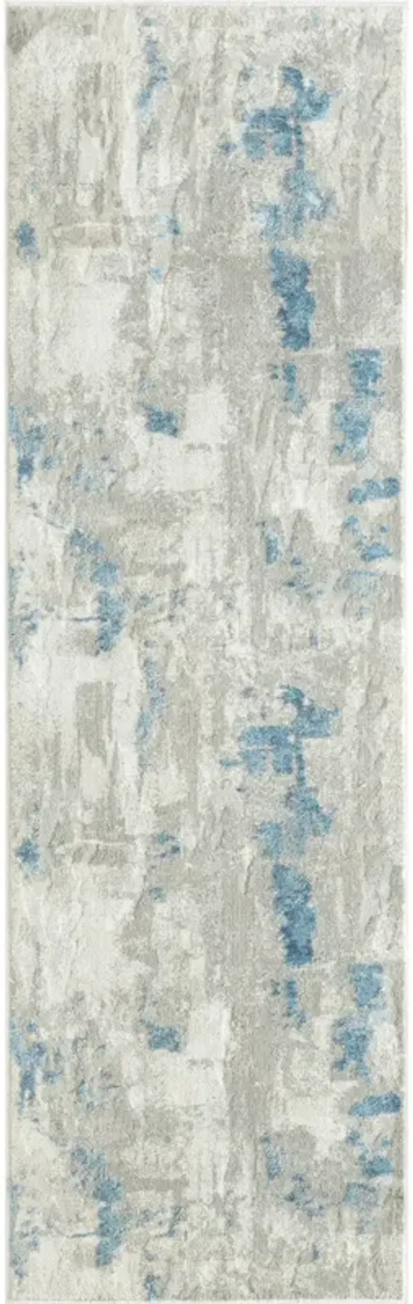 2' x 6' Abstract Stain Resistant Area Rug - Ivory Gray And Blue