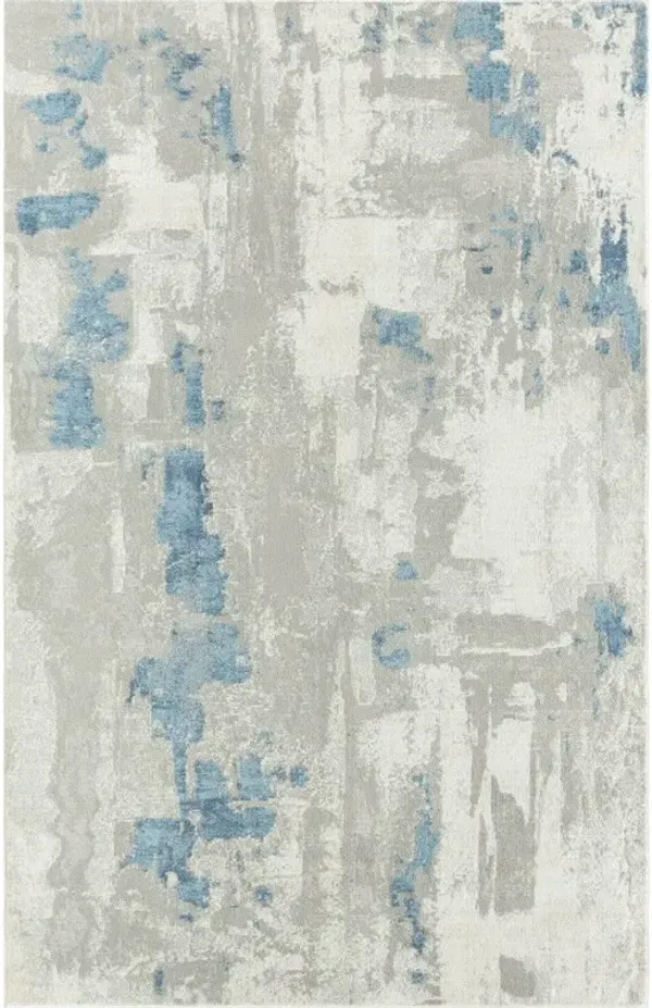 9' x 12' Abstract Power Loom Stain Resistant Area Rug - Ivory Gray And Blue