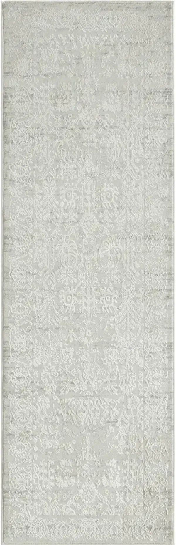 2' x 6' Floral Stain Resistant Area Rug - Ivory And Gray