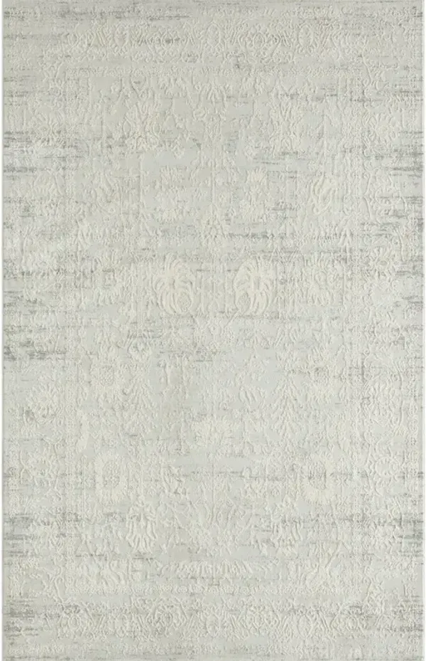 9' x 12' Floral Power Loom Distressed Stain Resistant Area Rug - Ivory And Gray