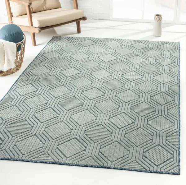 5' x 7' Geometric Stain Resistant Area Rug - Light Blue And Navy
